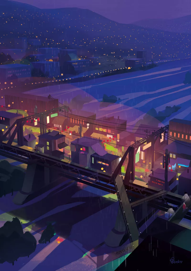 Le viaduc Tokaïdo à Shinykō L’ancien viaduc ferroviaire du Tokaïdo réaménagé en rue commerçante. Image issue des «Aventures de Kanako Sawada» © Sandrine Pilloud, Lionel Tardy