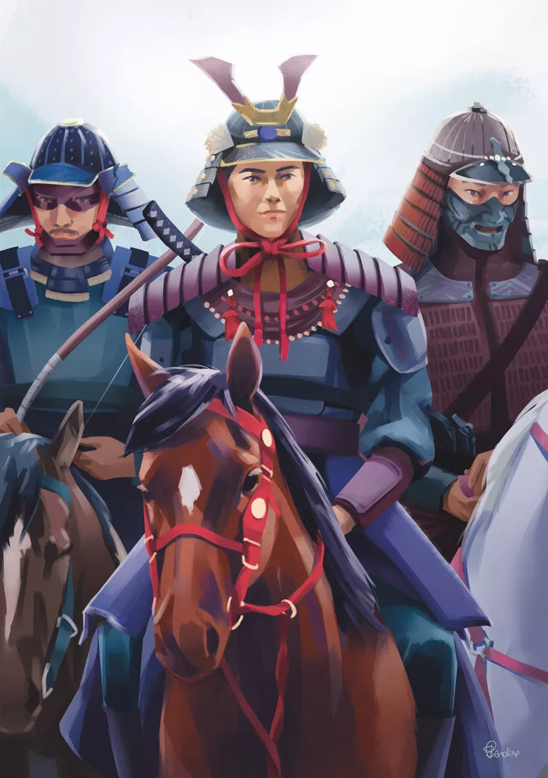 Des guerriers samuraïs du clan Taira. Image issue des «Aventures de Kanako Sawada» © Sandrine Pilloud, Lionel Tardy